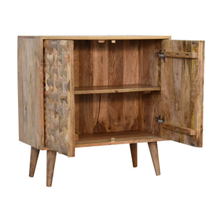 Carved Mango Wood Kita Cabinet in Oak Finish