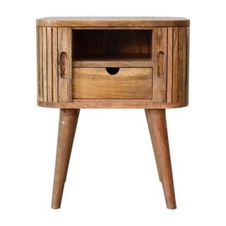 Mango Wood Mokka Bedside Table with 1 Hidden Drawer and Shelf