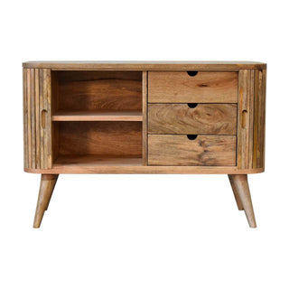 Mokka Sideboard with 3 Hidden Drawers, 2 Shelves, and Sliding Front Door