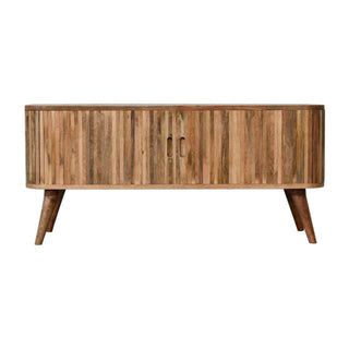 Mango Wood Mokka TV Stand with Sliding Door and 4 Hidden Drawers, Oak Finish