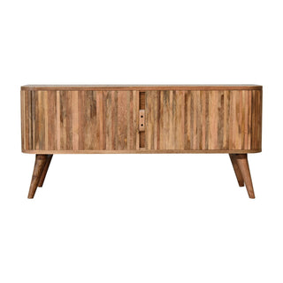 Mango Wood Mokka TV Stand with Sliding Door and 4 Hidden Drawers, Oak Finish