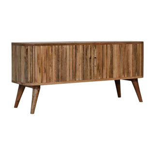 Mango Wood Mokka TV Stand with Sliding Door and 4 Hidden Drawers, Oak Finish