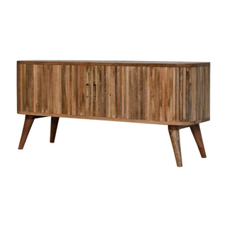 Mango Wood Mokka TV Stand with Sliding Door and 4 Hidden Drawers, Oak Finish