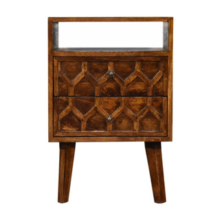 Mango Wood Amouri Bedside Table with 2 Drawers, Chestnut Finish