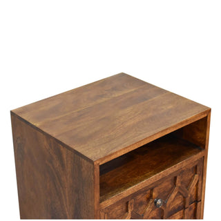 Mango Wood Amouri Bedside Table with 2 Drawers, Chestnut Finish