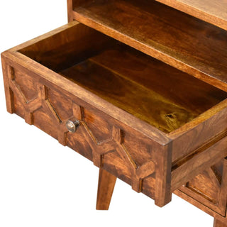 Mango Wood Amouri Bedside Table with 2 Drawers, Chestnut Finish