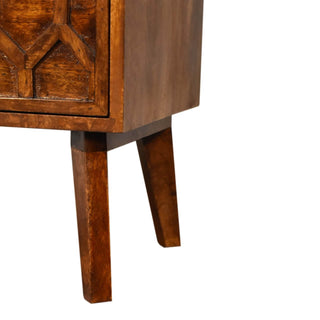 Mango Wood Amouri Bedside Table with 2 Drawers, Chestnut Finish