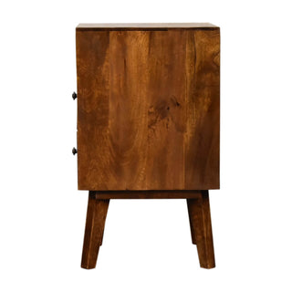Mango Wood Amouri Bedside Table with 2 Drawers, Chestnut Finish