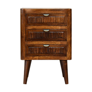 Mango Wood Capri 3-Drawer Bedside Table, Chestnut Finish