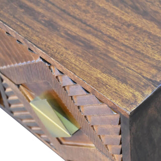 4-Drawer TV Stand – Mango Wood with Chestnut Finish & Brass Accents