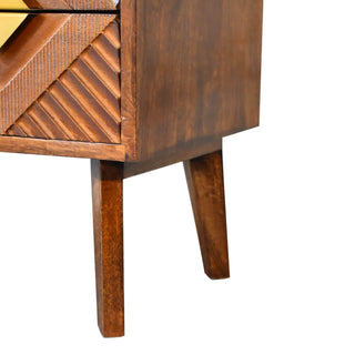 4-Drawer TV Stand – Mango Wood with Chestnut Finish & Brass Accents