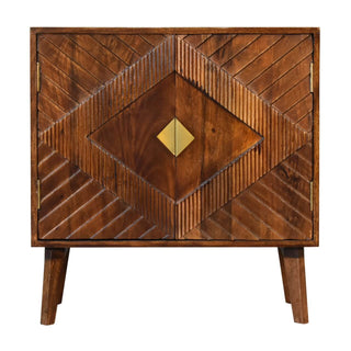 Mango Wood Cabinet with Brass-Plated Accents in Chestnut Finish