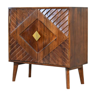 Mango Wood Cabinet with Brass-Plated Accents in Chestnut Finish