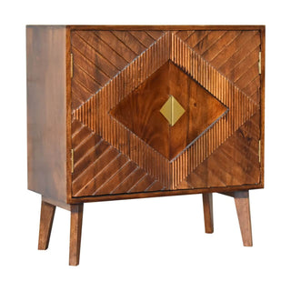 Mango Wood Cabinet with Brass-Plated Accents in Chestnut Finish