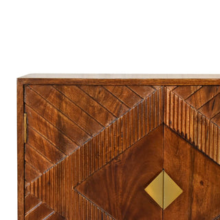 Mango Wood Cabinet with Brass-Plated Accents in Chestnut Finish