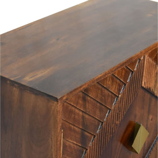 Mango Wood Cabinet with Brass-Plated Accents in Chestnut Finish