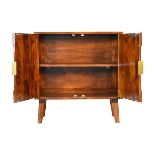 Mango Wood Cabinet with Brass-Plated Accents in Chestnut Finish