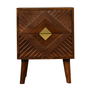 Mango Wood Alma Bedside Table with 2 Drawers and Brass Plated Accents