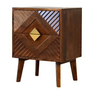Mango Wood Alma Bedside Table with 2 Drawers and Brass Plated Accents