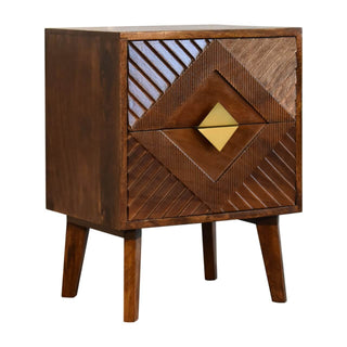 Mango Wood Alma Bedside Table with 2 Drawers and Brass Plated Accents
