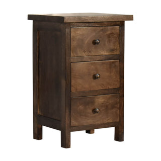 Classic Grey Mango Wood Bedside Table - 3 Drawers