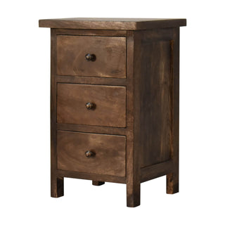 Classic Grey Mango Wood Bedside Table - 3 Drawers