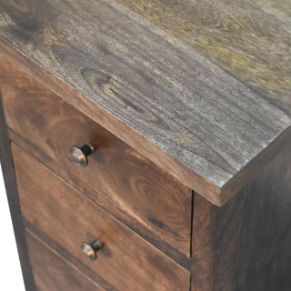 Classic Grey Mango Wood Bedside Table - 3 Drawers