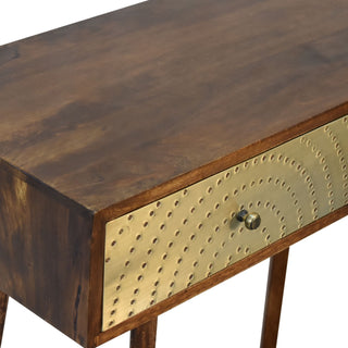 Mango Wood Console Table with 2 Drawers and Brass Plated Accents, Chestnut Finish
