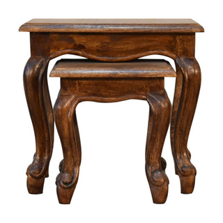 Mango Wood French Inspired Nest of Tables, Chestnut Finish