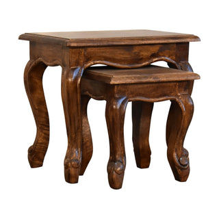 Mango Wood French Inspired Nest of Tables, Chestnut Finish
