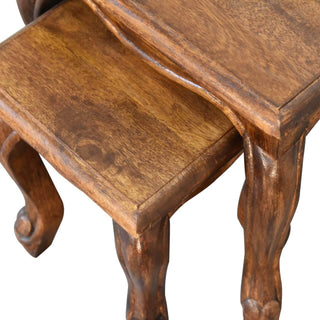 Mango Wood French Inspired Nest of Tables, Chestnut Finish