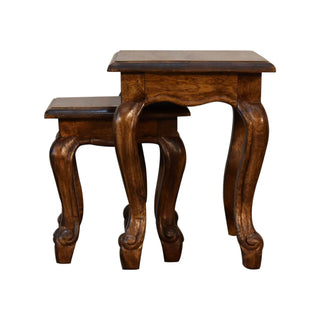 Mango Wood French Inspired Nest of Tables, Chestnut Finish