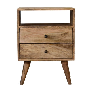 Mango Wood Classic Bedside Table with 2 Drawers, Oak Finish