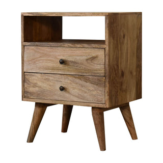 Mango Wood Classic Bedside Table with 2 Drawers, Oak Finish