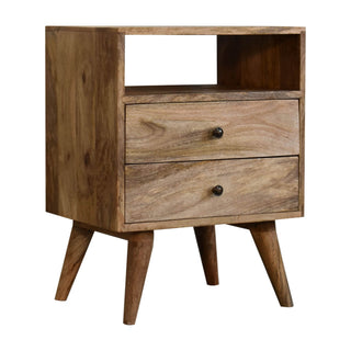 Mango Wood Classic Bedside Table with 2 Drawers, Oak Finish