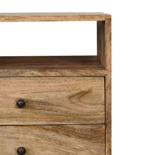 Mango Wood Classic Bedside Table with 2 Drawers, Oak Finish