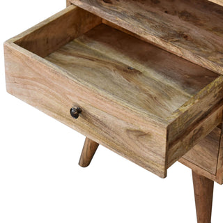 Mango Wood Classic Bedside Table with 2 Drawers, Oak Finish