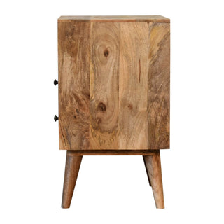 Mango Wood Classic Bedside Table with 2 Drawers, Oak Finish