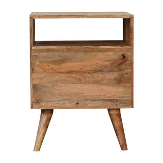 Mango Wood Classic Bedside Table with 2 Drawers, Oak Finish
