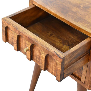 Mango Wood Arch Carved Bedside Table, Chestnut Finish