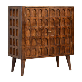 Arch-Carved Mango Wood Cabinet in Chestnut Finish