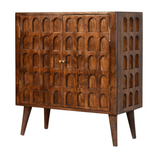 Arch-Carved Mango Wood Cabinet in Chestnut Finish