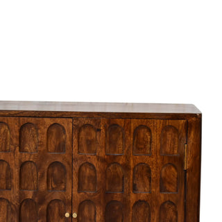 Arch-Carved Mango Wood Cabinet in Chestnut Finish