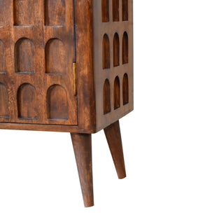Arch-Carved Mango Wood Cabinet in Chestnut Finish