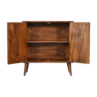 Arch-Carved Mango Wood Cabinet in Chestnut Finish