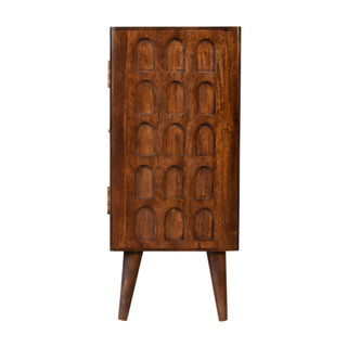 Arch-Carved Mango Wood Cabinet in Chestnut Finish