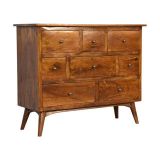 Mango Wood Nordic 8-Drawer Chest, Chestnut Finish