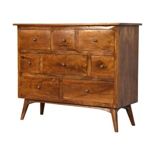 Mango Wood Nordic 8-Drawer Chest, Chestnut Finish