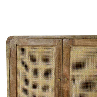 Mango Wood Wall Mounted Cabinet with Rattan Door, Grey Wash Finish