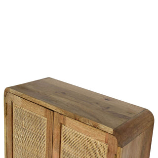 Mango Wood Wall Mounted Cabinet with Rattan Door, Grey Wash Finish
